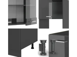 Vicco R-Line Eckküche Anthrazit Hochglanz/Anthrazit 237 x 247 cm AP Anthrazit ohne E-Geräte