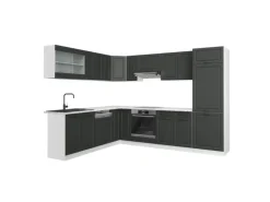 Vicco R-Line Eckküche Anthrazit Landhaus/Weiß 227 x 287 cm AP Marmor ohne E-Geräte