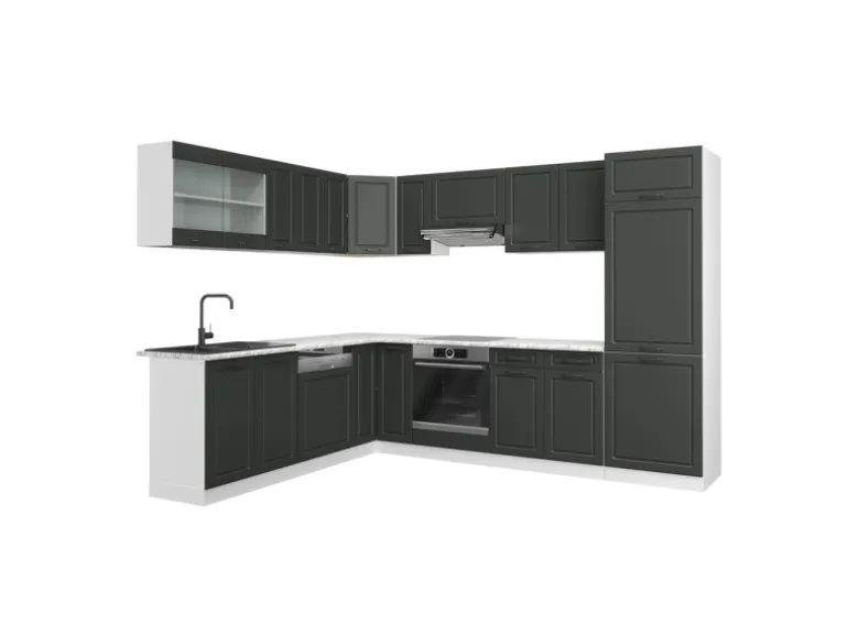 Vicco R-Line Eckküche Anthrazit Landhaus/Weiß 227 x 287 cm AP Marmor ohne E-Geräte