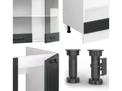 Vicco R-Line Eckküche Anthrazit Landhaus/Weiß 227 x 287 cm AP Marmor ohne E-Geräte