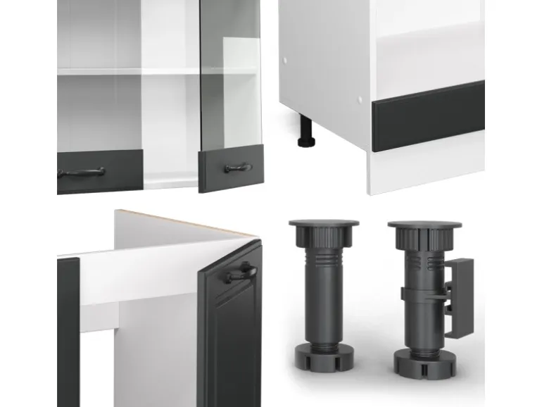 Vicco R-Line Eckküche Anthrazit Landhaus/Weiß 227 x 287 cm AP Marmor ohne E-Geräte