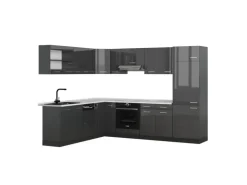 Vicco R-Line Eckküche Anthrazit Hochglanz/Anthrazit 227 x 287 cm AP Marmor ohne E-Geräte