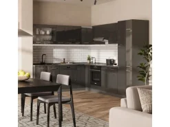 Vicco R-Line Eckküche Anthrazit Hochglanz/Anthrazit 227 x 287 cm AP Marmor ohne E-Geräte