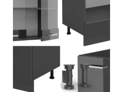 Vicco R-Line Eckküche Anthrazit Hochglanz/Anthrazit 227 x 287 cm AP Marmor ohne E-Geräte