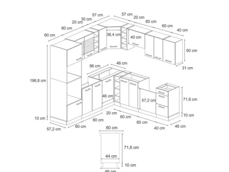 Vicco R-Line Eckküche Anthrazit/Goldkraft Eiche 237 x 247 cm AP Eiche ohne E-Geräte