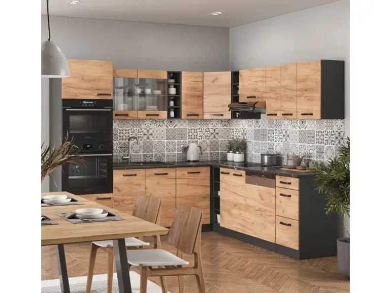 Vicco R-Line Eckküche Anthrazit/Goldkraft Eiche 237 x 247 cm AP Eiche ohne E-Geräte