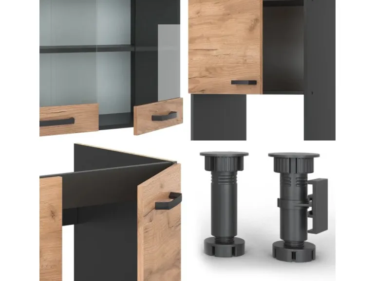 Vicco R-Line Eckküche Anthrazit/Goldkraft Eiche 237 x 247 cm AP Eiche ohne E-Geräte