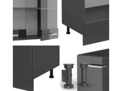 Vicco R-Line Eckküche Anthrazit Hochglanz/Anthrazit 227 x 287 cm AP Eiche ohne E-Geräte