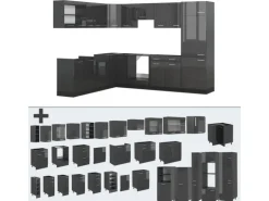 Vicco R-Line Eckküche Anthrazit Hochglanz/Anthrazit 227 x 287 cm AP Eiche ohne E-Geräte