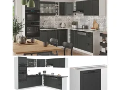 Vicco R-Line Eckküche Anthrazit Landhaus/Weiß 237 x 247 cm AP Eiche ohne E-Geräte