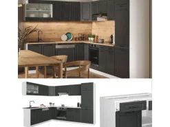 Vicco R-Line Eckküche Anthrazit Landhaus/Weiß 227 x 287 cm ohne Arbeitsplatte ohne E-Geräte
