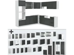 Vicco R-Line Eckküche Anthrazit Landhaus/Weiß 237 x 60 cm ohne Arbeitsplatte ohne E-Geräte