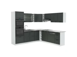 Vicco R-Line Eckküche Anthrazit Landhaus/Weiß 237 x 60 cm AP Marmor ohne E-Geräte