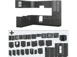 Vicco R-Line Eckküche Anthrazit Hochglanz/Anthrazit 227 x 287 cm AP Anthrazit ohne E-Geräte