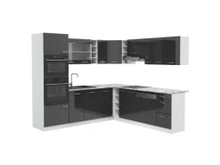 Vicco R-Line Eckküche Anthrazit Hochglanz/Weiß 237 x 60 cm AP Marmor ohne E-Geräte