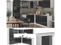 Vicco R-Line Eckküche Anthrazit Hochglanz/Weiß 237 x 60 cm AP Marmor ohne E-Geräte