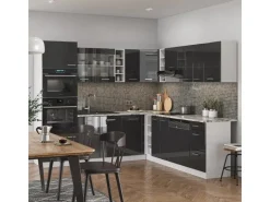 Vicco R-Line Eckküche Anthrazit Hochglanz/Weiß 237 x 60 cm AP Marmor ohne E-Geräte