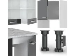 Vicco R-Line Eckküche Anthrazit Hochglanz/Weiß 237 x 60 cm AP Marmor ohne E-Geräte