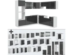 Vicco R-Line Eckküche Anthrazit Hochglanz/Weiß 237 x 60 cm AP Marmor ohne E-Geräte