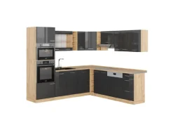 Vicco R-Line Eckküche Anthrazit Hochglanz/Goldkraft Eiche 237 x 247 cm AP Eiche ohne E-Geräte