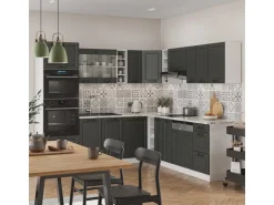 Vicco R-Line Eckküche Anthrazit Landhaus/Weiß 237 x 247 cm AP Anthrazit ohne E-Geräte