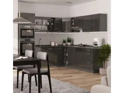 Vicco R-Line Eckküche Anthrazit Hochglanz/Anthrazit 237 x 247 cm AP Eiche ohne E-Geräte