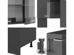 Vicco R-Line Eckküche Anthrazit Hochglanz/Anthrazit 237 x 247 cm AP Eiche ohne E-Geräte