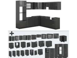 Vicco R-Line Eckküche Anthrazit Hochglanz/Anthrazit 237 x 247 cm AP Eiche ohne E-Geräte