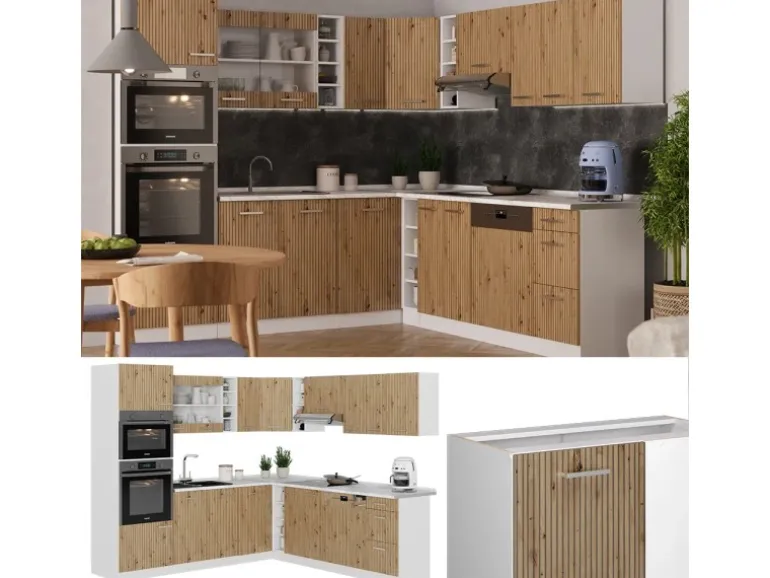 Vicco R-Line Eckküche Artisan Eiche/Weiß 237 x 247 cm ohne Arbeitsplatte ohne E-Geräte