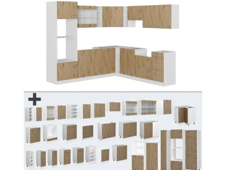 Vicco R-Line Eckküche Artisan Eiche/Weiß 237 x 247 cm ohne Arbeitsplatte ohne E-Geräte