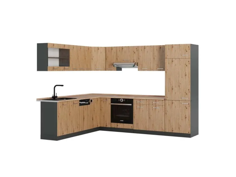 Vicco R-Line Eckküche Artisan Eiche/Anthrazit 227 x 287 cm AP Eiche ohne E-Geräte