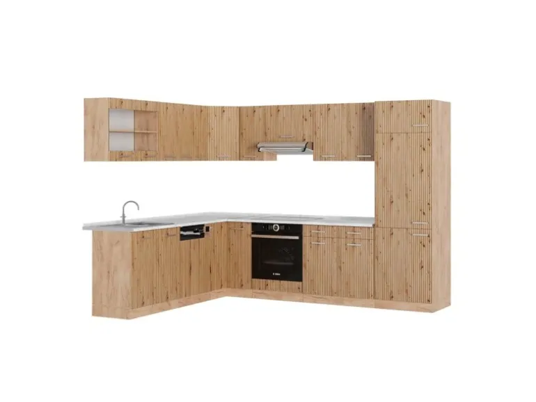 Vicco R-Line Eckküche Artisan-Eiche/Goldkraft Eiche 227 x 287 cm AP Marmor ohne E-Geräte