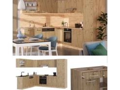 Vicco R-Line Eckküche Artisan-Eiche/Goldkraft Eiche 227 x 287 cm AP Marmor ohne E-Geräte