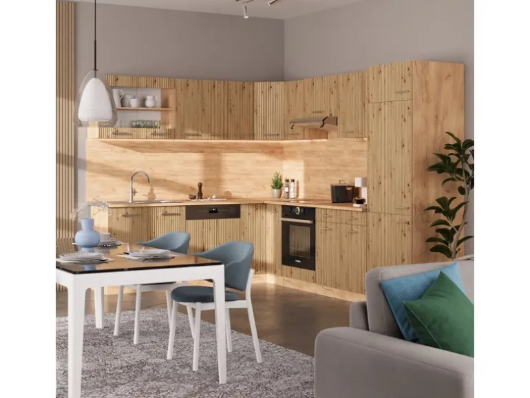 Vicco R-Line Eckküche Artisan-Eiche/Goldkraft Eiche 227 x 287 cm AP Marmor ohne E-Geräte