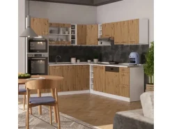 Vicco R-Line Eckküche Artisan Eiche/Weiß 237 x 247 cm AP Marmor ohne E-Geräte