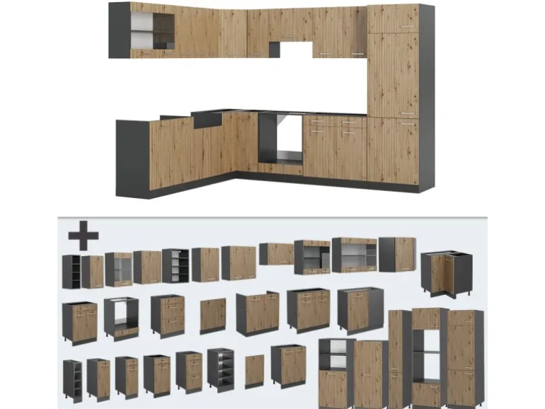 Vicco R-Line Eckküche Artisan Eiche/Anthrazit 227 x 287 cm ohne Arbeitsplatte ohne E-Geräte