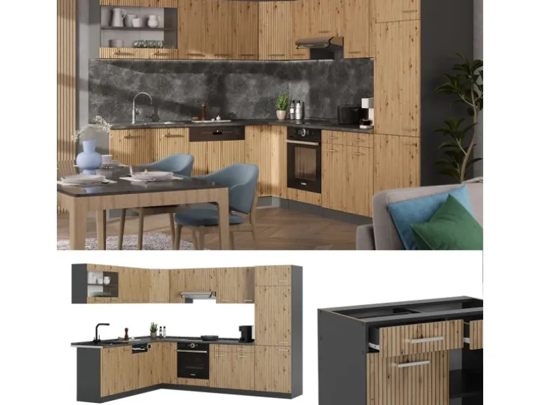 Vicco R-Line Eckküche Artisan Eiche/Anthrazit 227 x 287 cm AP Anthrazit ohne E-Geräte