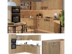 Vicco R-Line Eckküche Artisan-Eiche/Goldkraft Eiche 237 x 247 cm AP Marmor ohne E-Geräte