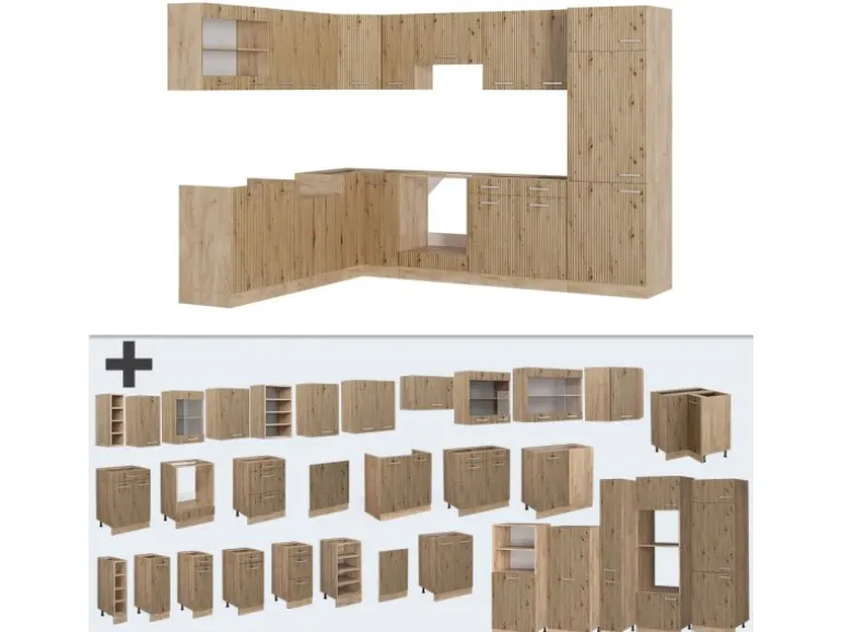 Vicco R-Line Eckküche Artisan-Eiche/Goldkraft Eiche 227 x 287 cm ohne Arbeitsplatte ohne E-Geräte