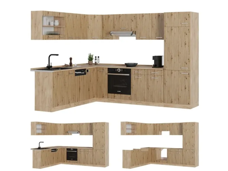 Vicco R-Line Eckküche Artisan-Eiche/Goldkraft Eiche 227 x 287 cm ohne Arbeitsplatte ohne E-Geräte