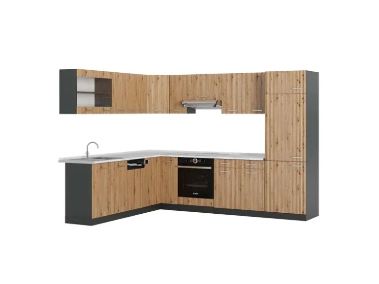 Vicco R-Line Eckküche Artisan Eiche/Anthrazit 227 x 287 cm AP Marmor ohne E-Geräte