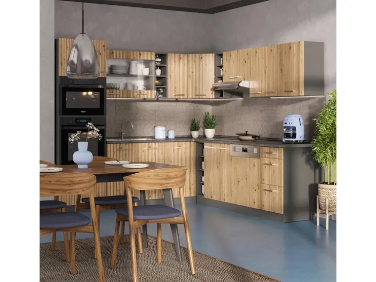 Vicco R-Line Eckküche Artisan Eiche/Anthrazit 237 x 247 cm AP Marmor ohne E-Geräte