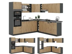 Vicco R-Line Eckküche Artisan Eiche/Anthrazit 237 x 247 cm ohne Arbeitsplatte ohne E-Geräte