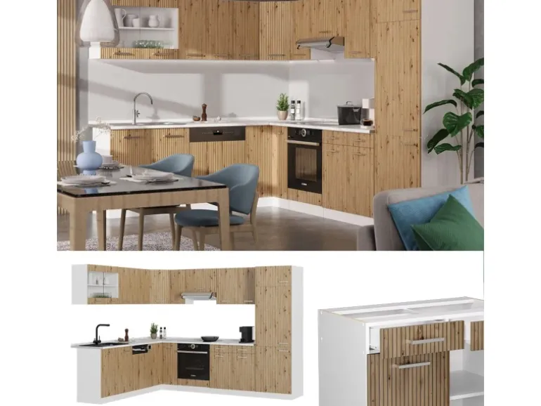 Vicco R-Line Eckküche Artisan Eiche/Weiß 227 x 287 cm AP Anthrazit ohne E-Geräte