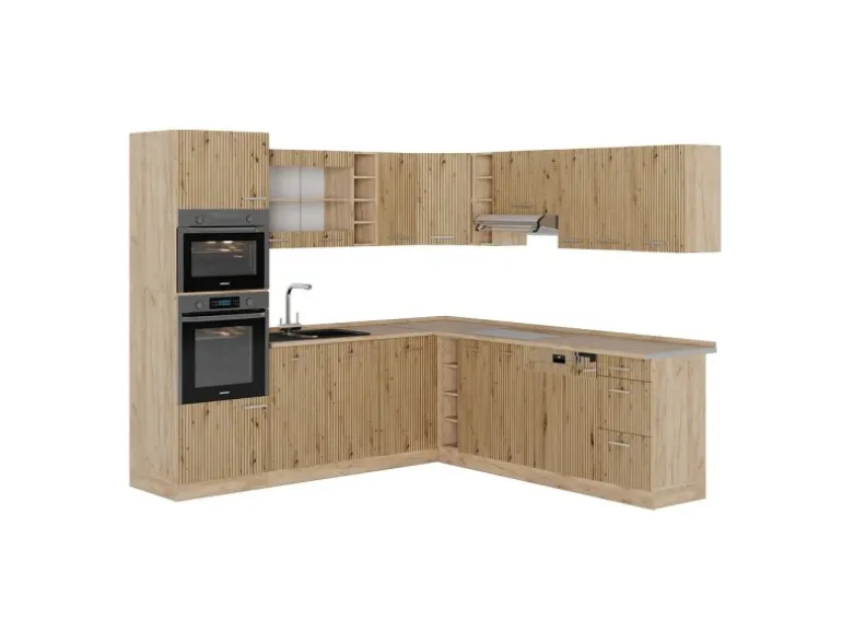 Vicco R-Line Eckküche Artisan-Eiche/Goldkraft Eiche 237 x 247 cm ohne Arbeitsplatte ohne E-Geräte