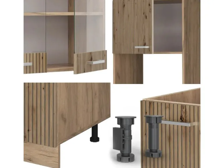 Vicco R-Line Eckküche Artisan-Eiche/Goldkraft Eiche 237 x 247 cm ohne Arbeitsplatte ohne E-Geräte