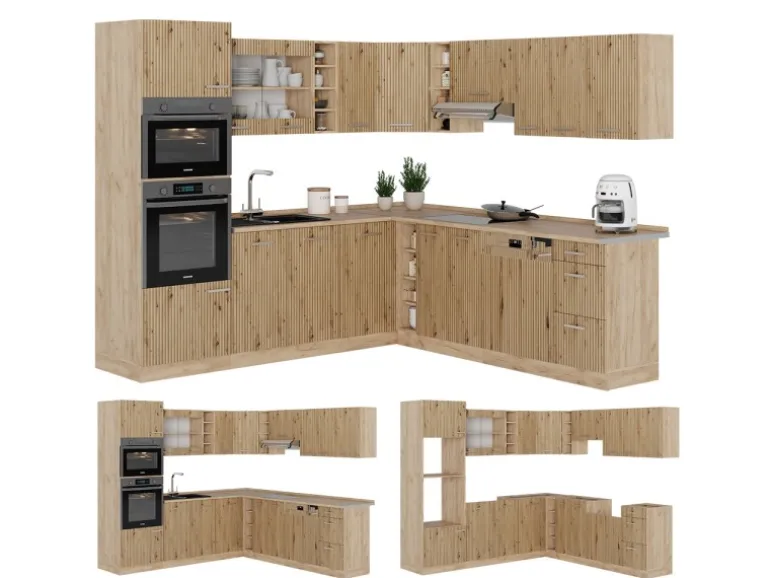 Vicco R-Line Eckküche Artisan-Eiche/Goldkraft Eiche 237 x 247 cm ohne Arbeitsplatte ohne E-Geräte