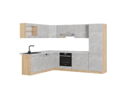 Vicco R-Line Eckküche Beton/Goldkraft Eiche 227 x 287 cm AP Marmor ohne E-Geräte