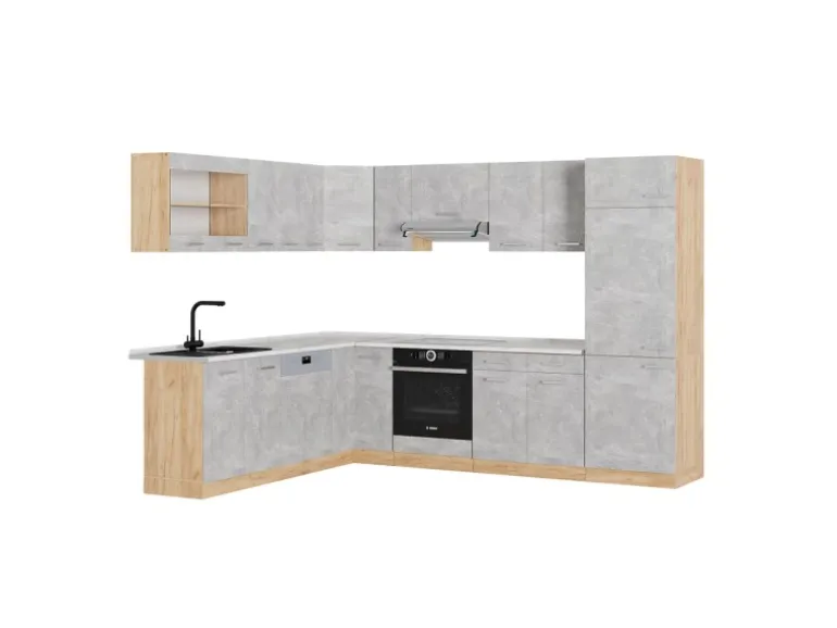 Vicco R-Line Eckküche Beton/Goldkraft Eiche 227 x 287 cm AP Marmor ohne E-Geräte