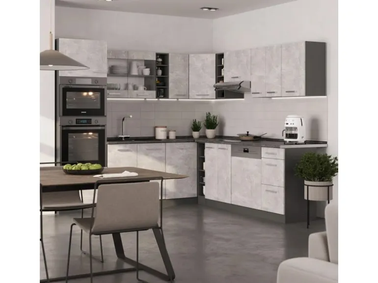 Vicco R-Line Eckküche Beton/Anthrazit 237 x 60 cm ohne Arbeitsplatte ohne E-Geräte